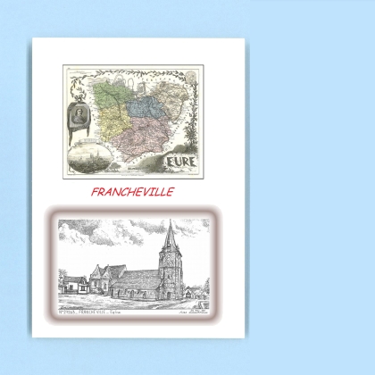 Cartes Postales impression Noir avec dpartement sur la ville de FRANCHEVILLE Titre : eglise