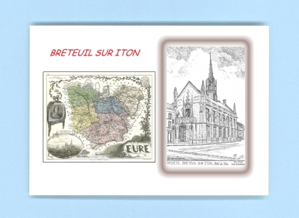 Cartes Postales impression Noir avec dpartement sur la ville de BRETEUIL SUR ITON Titre : hotel de ville