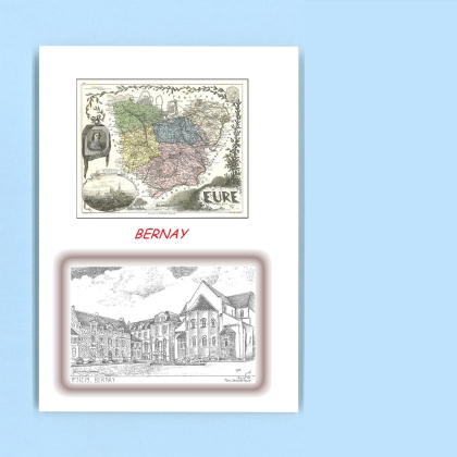 Cartes Postales impression Noir avec dpartement sur la ville de BERNAY Titre : vue