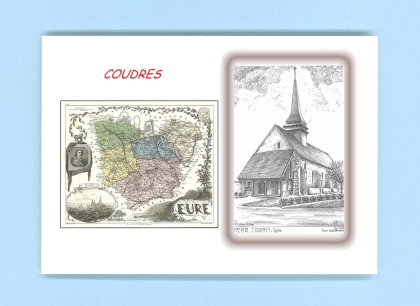 Cartes Postales impression Noir avec dpartement sur la ville de COUDRES Titre : eglise