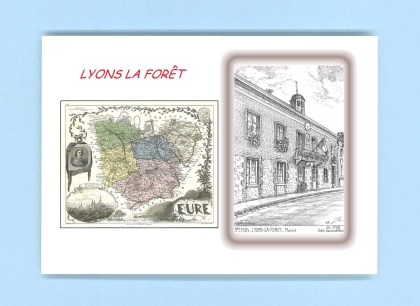 Cartes Postales impression Noir avec dpartement sur la ville de LYONS LA FORET Titre : mairie