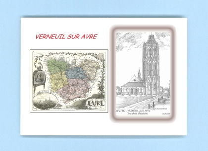Cartes Postales impression Noir avec dpartement sur la ville de VERNEUIL SUR AVRE Titre : tour de la madeleine