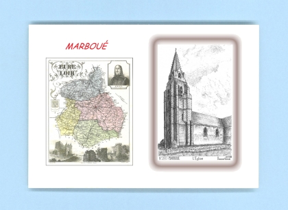 Cartes Postales impression Noir avec dpartement sur la ville de MARBOUE Titre : eglise