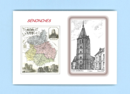 Cartes Postales impression Noir avec dpartement sur la ville de SENONCHES Titre : l eglise