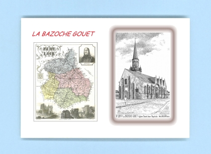Cartes Postales impression Noir avec dpartement sur la ville de LA BAZOCHE GOUET Titre : eglise st jean baptiste