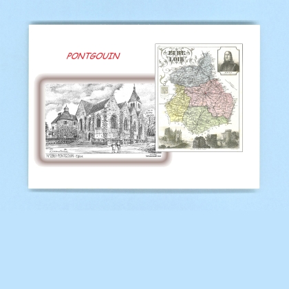 Cartes Postales impression Noir avec dpartement sur la ville de PONTGOUIN Titre : eglise