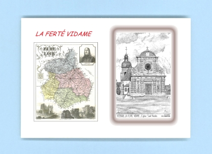 Cartes Postales impression Noir avec dpartement sur la ville de LA FERTE VIDAME Titre : eglise st nicolas