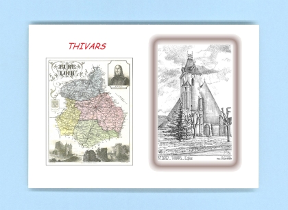 Cartes Postales impression Noir avec dpartement sur la ville de THIVARS Titre : eglise