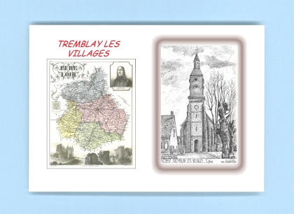 Cartes Postales impression Noir avec dpartement sur la ville de TREMBLAY LES VILLAGES Titre : eglise
