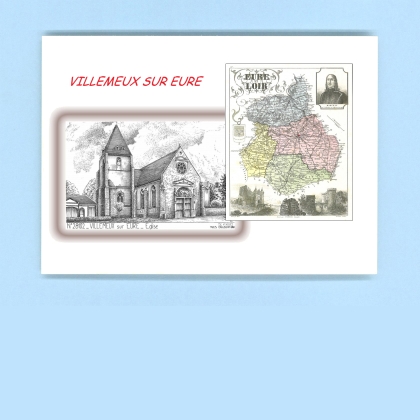 Cartes Postales impression Noir avec dpartement sur la ville de VILLEMEUX SUR EURE Titre : eglise