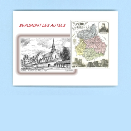 Cartes Postales impression Noir avec dpartement sur la ville de BEAUMONT LES AUTELS Titre : eglise