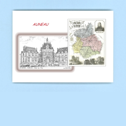 Cartes Postales impression Noir avec dpartement sur la ville de AUNEAU Titre : hotel de ville