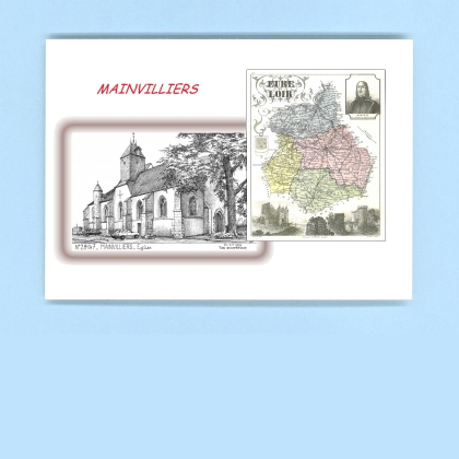 Cartes Postales impression Noir avec dpartement sur la ville de MAINVILLIERS Titre : eglise