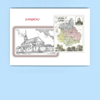 Cartes Postales impression Noir avec dpartement sur la ville de DANGEAU Titre : eglise