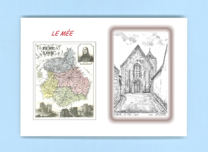 Cartes Postales impression Noir avec dpartement sur la ville de LE MEE Titre : eglise