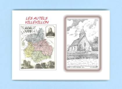 Cartes Postales impression Noir avec dpartement sur la ville de LES AUTELS VILLEVILLON Titre : eglise
