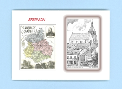 Cartes Postales impression Noir avec dpartement sur la ville de EPERNON Titre : eglise