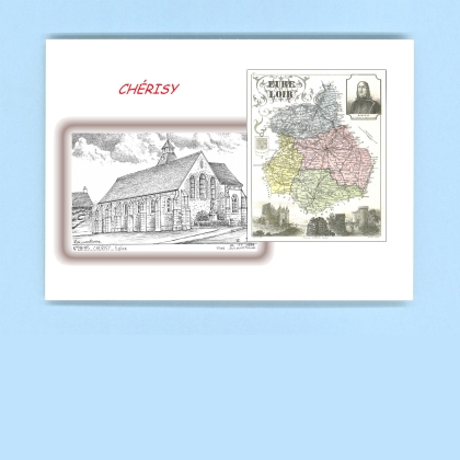 Cartes Postales impression Noir avec dpartement sur la ville de CHERISY Titre : eglise
