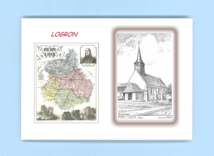 Cartes Postales impression Noir avec dpartement sur la ville de LOGRON Titre : eglise