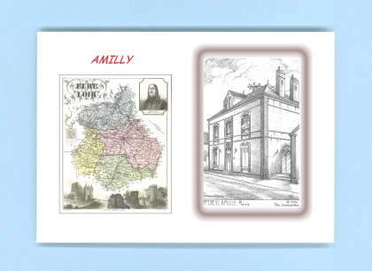 Cartes Postales impression Noir avec dpartement sur la ville de AMILLY Titre : mairie
