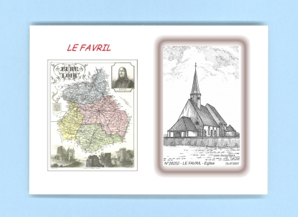 Cartes Postales impression Noir avec dpartement sur la ville de LE FAVRIL Titre : eglise