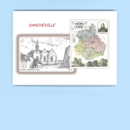 Cartes Postales impression Noir avec dpartement sur la ville de SANCHEVILLE Titre : eglise