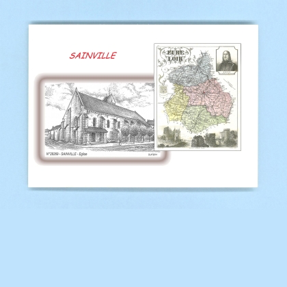 Cartes Postales impression Noir avec dpartement sur la ville de SAINVILLE Titre : eglise