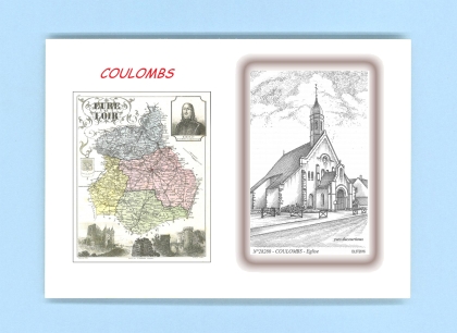 Cartes Postales impression Noir avec dpartement sur la ville de COULOMBS Titre : eglise