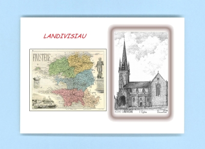 Cartes Postales impression Noir avec dpartement sur la ville de LANDIVISIAU Titre : l eglise