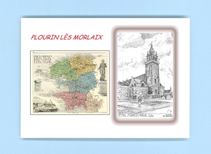 Cartes Postales impression Noir avec dpartement sur la ville de PLOURIN LES MORLAIX Titre : eglise