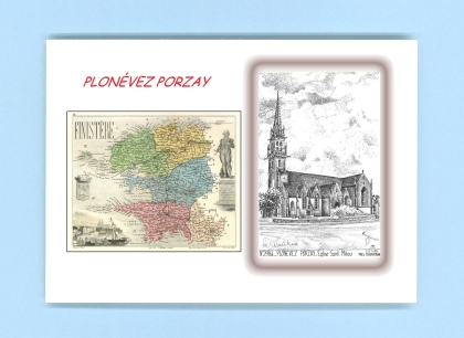 Cartes Postales impression Noir avec dpartement sur la ville de PLONEVEZ PORZAY Titre : eglise st miliau