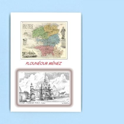 Cartes Postales impression Noir avec dpartement sur la ville de PLOUNEOUR MENEZ Titre : eglise
