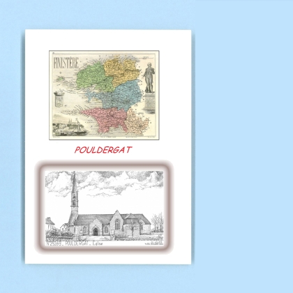 Cartes Postales impression Noir avec dpartement sur la ville de POULDERGAT Titre : eglise