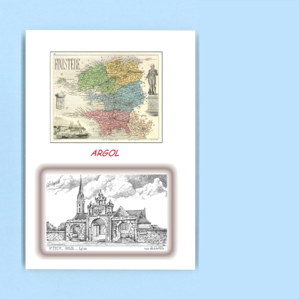 Cartes Postales impression Noir avec dpartement sur la ville de ARGOL Titre : eglise