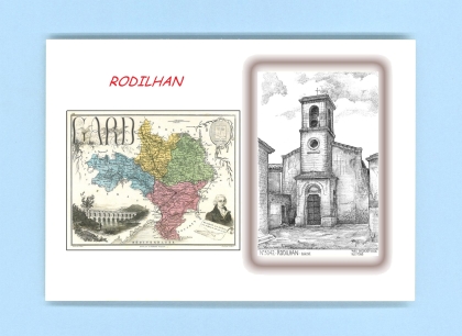 Cartes Postales impression Noir avec dpartement sur la ville de RODILHAN Titre : eglise