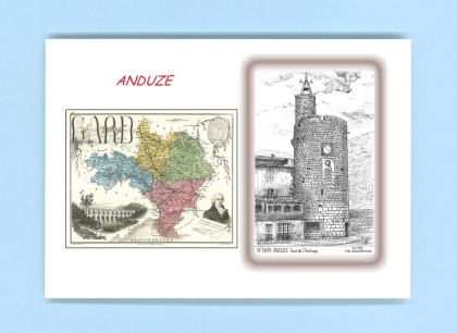 Cartes Postales impression Noir avec dpartement sur la ville de ANDUZE Titre : tour de l horloge