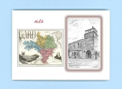 Cartes Postales impression Noir avec dpartement sur la ville de ALES Titre : cathedrale