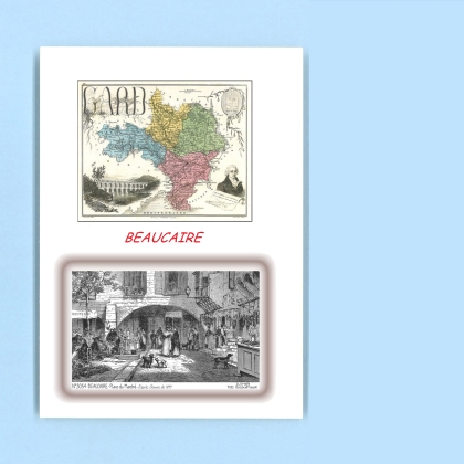 Cartes Postales impression Noir avec dpartement sur la ville de BEAUCAIRE Titre : place du marche