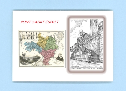 Cartes Postales impression Noir avec dpartement sur la ville de PONT ST ESPRIT Titre : dome et escalier