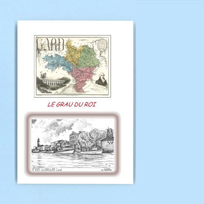 Cartes Postales impression Noir avec dpartement sur la ville de LE GRAU DU ROI Titre : canal