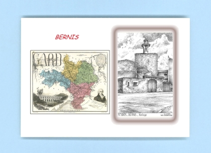 Cartes Postales impression Noir avec dpartement sur la ville de BERNIS Titre : horloge