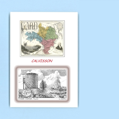 Cartes Postales impression Noir avec dpartement sur la ville de CALVISSON Titre : moulins