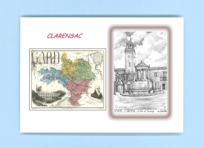 Cartes Postales impression Noir avec dpartement sur la ville de CLARENSAC Titre : griffe et horloge