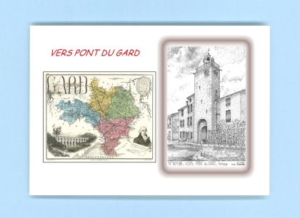Cartes Postales impression Noir avec dpartement sur la ville de VERS PONT DU GARD Titre : horloge