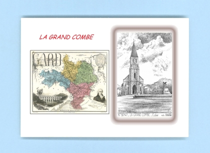 Cartes Postales impression Noir avec dpartement sur la ville de LA GRAND COMBE Titre : eglise