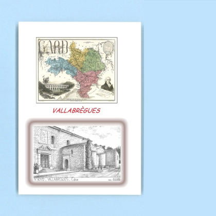 Cartes Postales impression Noir avec dpartement sur la ville de VALLABREGUES Titre : eglise