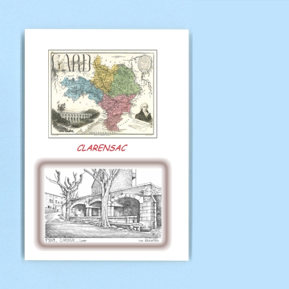Cartes Postales impression Noir avec dpartement sur la ville de CLARENSAC Titre : lavoir