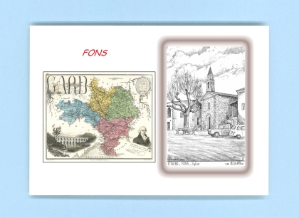 Cartes Postales impression Noir avec dpartement sur la ville de FONS Titre : eglise