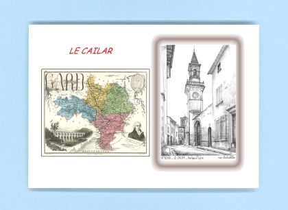 Cartes Postales impression Noir avec dpartement sur la ville de LE CAILAR Titre : horloge et eglise
