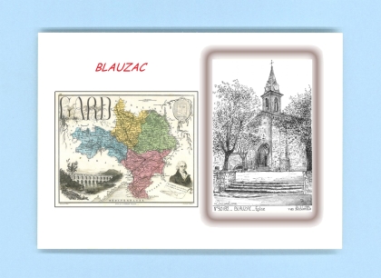 Cartes Postales impression Noir avec dpartement sur la ville de BLAUZAC Titre : eglise